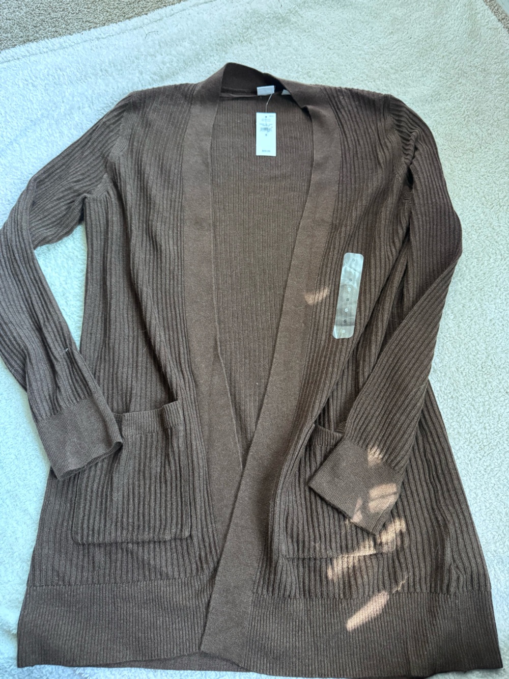 GAP Brown Ribbed Open-Front Cardigan